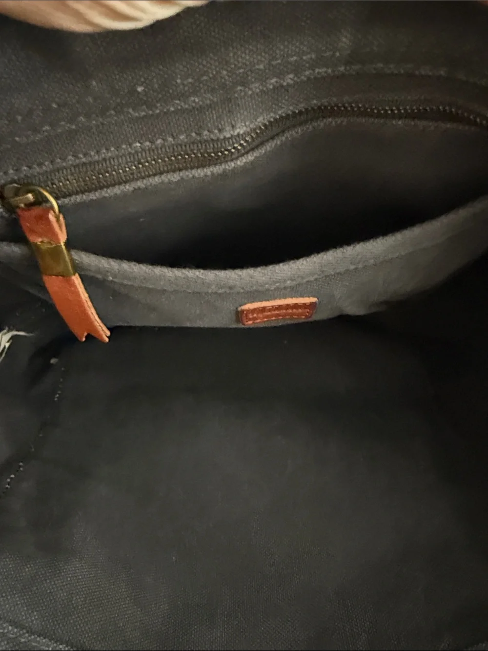 Madewell Transport Tote Dark Wash Canvas & Brown Leather Crossbody Bag